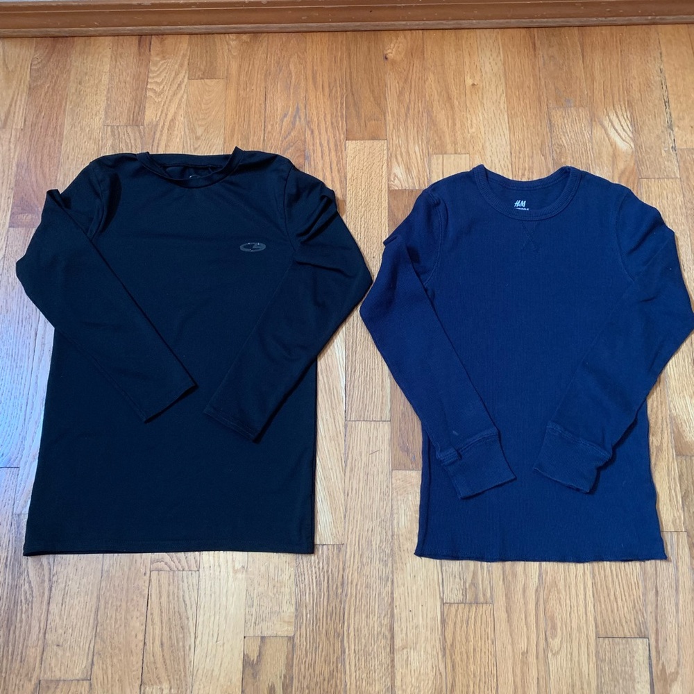 2 KiDS Shirt Bundle: H&M Blue Ribbed Sz 8-10 & Champion Performance Black Sz S 8